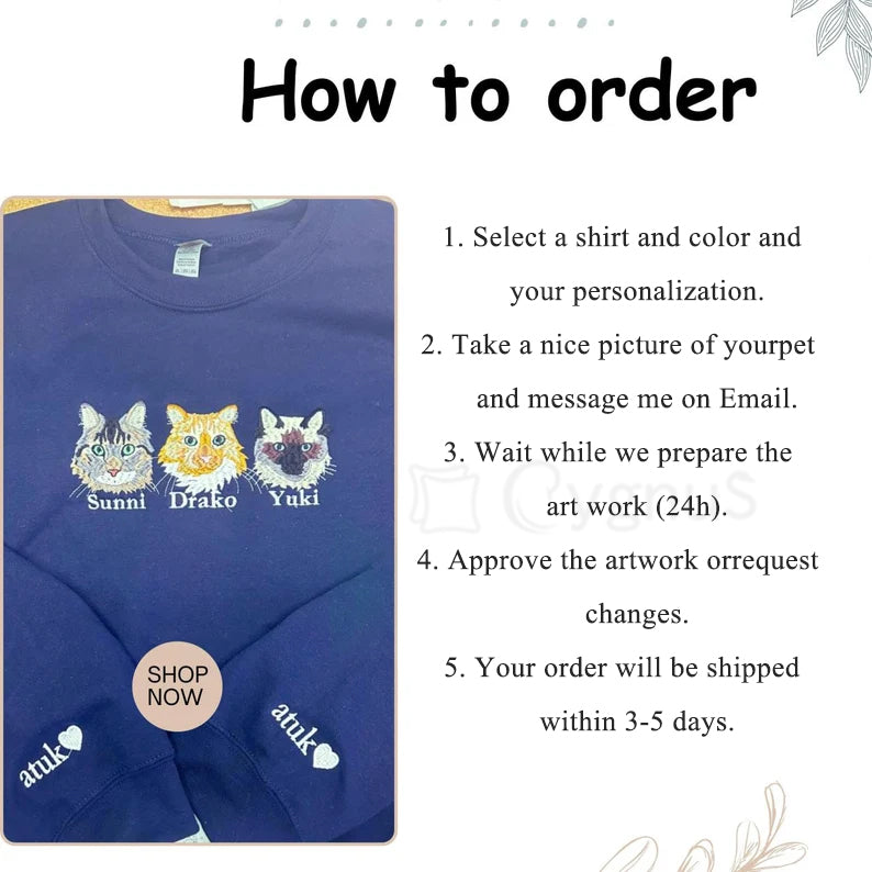 Custom Embroidered Pet Name Sweatshirt Tshirt